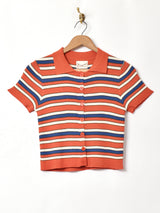 【5色展開】Meridian ボーダー柄 ボタンダウンニットトップス