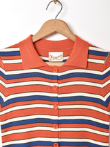 【5色展開】Elcamino ボーダー柄 ボタンダウンニットトップス