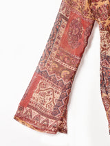 総柄 フレアスリーブ シアーブラウス