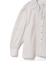 フリルレースカラー 長袖ブラウス