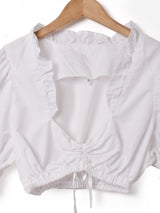 フリルカラー 半袖 クロップドブラウス