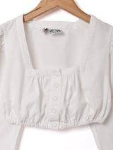 スクエアネック 7分袖 クロップドブラウス