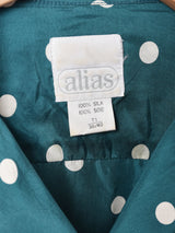 ドット柄 長袖シルクシャツ