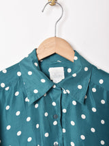 ドット柄 長袖シルクシャツ