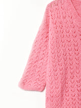 Vネック 透かし編み 半袖セーター