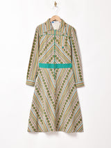 総柄 長袖ワンピース