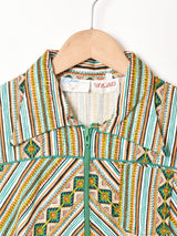 総柄 長袖ワンピース