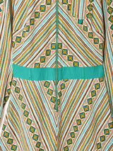 総柄 長袖ワンピース