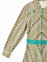 総柄 長袖ワンピース