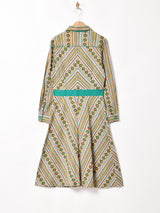 総柄 長袖ワンピース