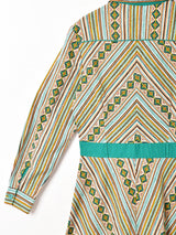 総柄 長袖ワンピース