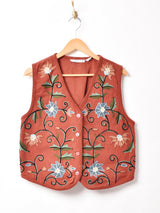 後染め 花刺繍 コットンベスト