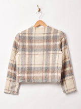 チェック ノーカラージャケット