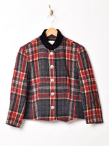 チェック ベロア スタンドカラー ジャケット