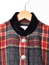 チェック ベロア スタンドカラー ジャケット