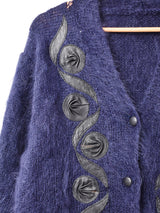 レザー 装飾 モヘアカーディガン