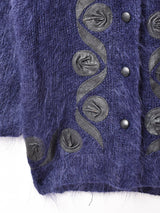 レザー 装飾 モヘアカーディガン