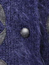 レザー 装飾 モヘアカーディガン