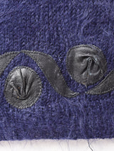 レザー 装飾 モヘアカーディガン