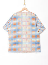 コモン柄 ノーカラー プルオーバー 半袖シャツ