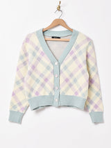 Meridianパステルカラー チェック柄カーディガン