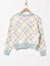 Meridianパステルカラー チェック柄カーディガン