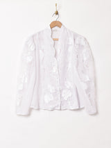 フランス製 刺繍 スパンコール パフスリーブブラウス