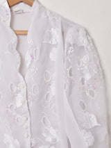 フランス製 刺繍 スパンコール パフスリーブブラウス