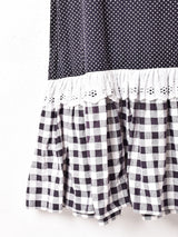 ドット×ギンガムチェック マキシ丈 ティアードスカート