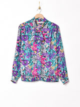 花柄 リボンタイ 長袖ブラウス