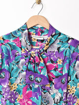 花柄 リボンタイ 長袖ブラウス