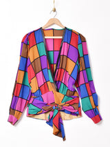 西ドイツ製 マルチカラー 長袖シルクブラウス