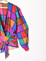 西ドイツ製 マルチカラー 長袖シルクブラウス