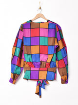 西ドイツ製 マルチカラー 長袖シルクブラウス