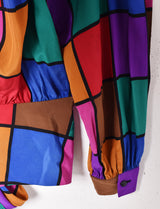 西ドイツ製 マルチカラー 長袖シルクブラウス