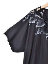 カットワーク ノーカラー 半袖トップス