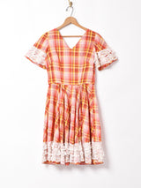 チェック レース 半袖ワンピース