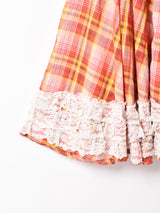 チェック レース 半袖ワンピース