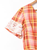 チェック レース 半袖ワンピース