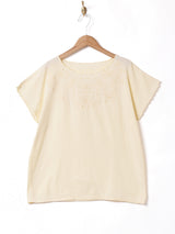 花刺繍 カットワーク ノーカラートップス