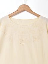 花刺繍 カットワーク ノーカラートップス