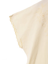 花刺繍 カットワーク ノーカラートップス