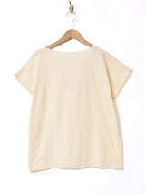 花刺繍 カットワーク ノーカラートップス