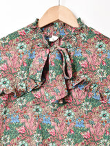 総柄 長袖 ボウタイブラウス