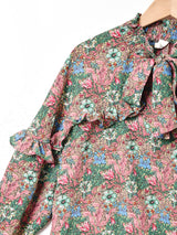 総柄 長袖 ボウタイブラウス