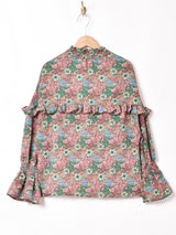 総柄 長袖 ボウタイブラウス