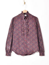 ペイズリー柄 フリルネック 長袖ブラウス