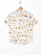 Emerald Motel フルーツ ボタニカル パターン リネンミックス 半袖シャツ