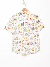 Emerald Motel フルーツ ボタニカル パターン リネンミックス 半袖シャツ