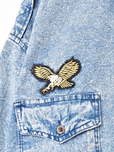 パッチ付き 長袖 ケミカルウォッシュデニムシャツ